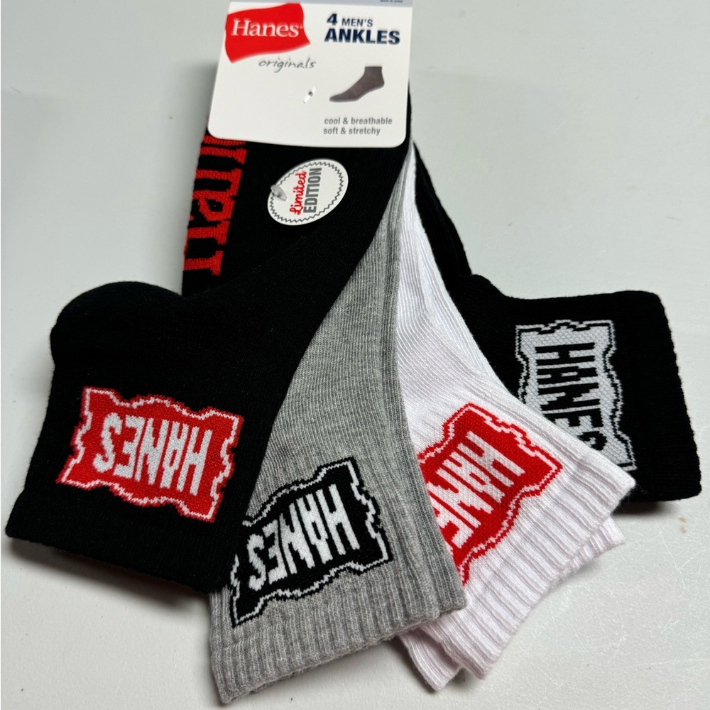 NEW Hanes special‎ edition mens 4-pack ankle socks. Shoe size 6-12